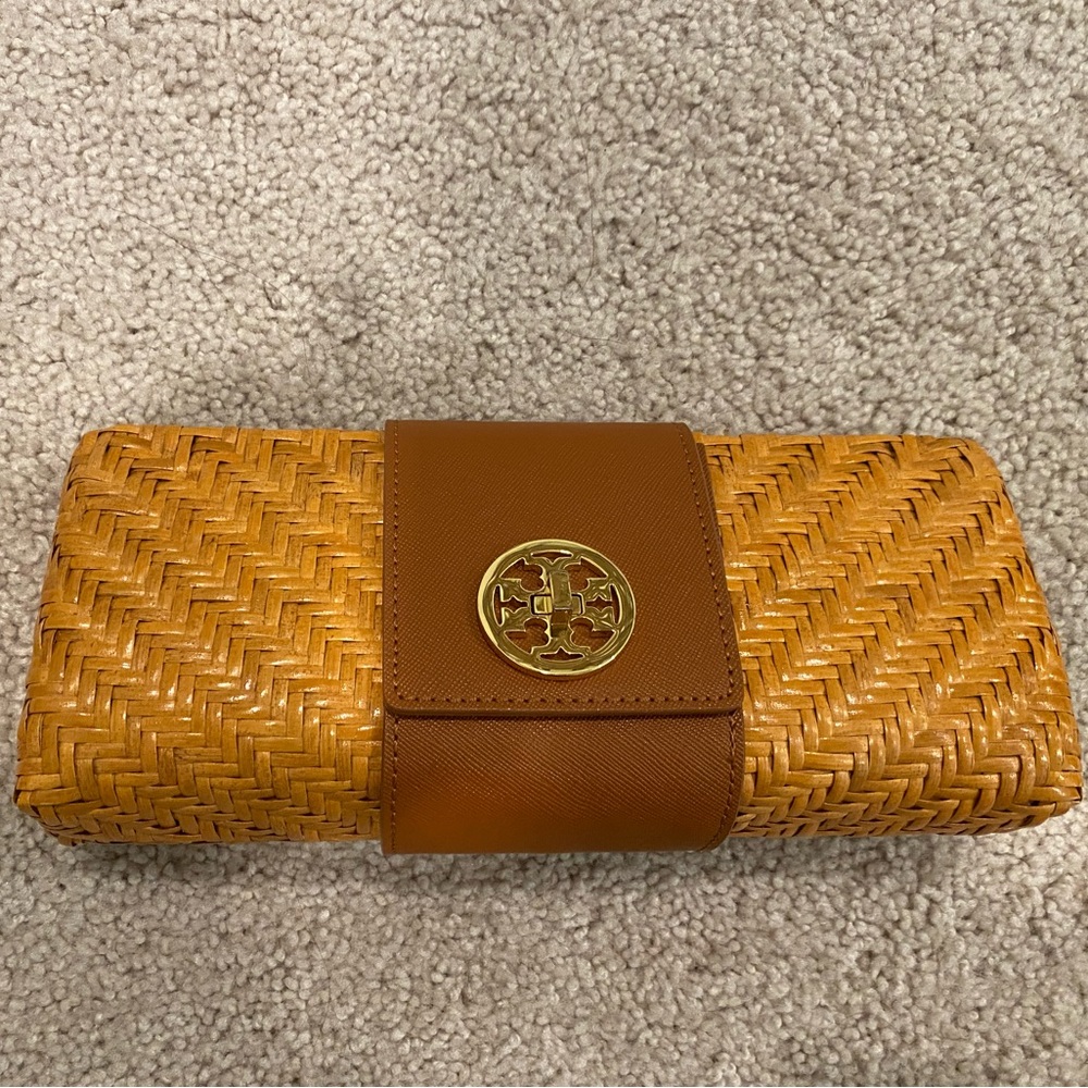 Tory Burch Rattan and Leather Clutch